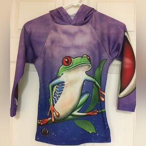 Kids Purple Frog Hooded Swim Shirt Puerto Rico Coqui Frog Pullover Size 8